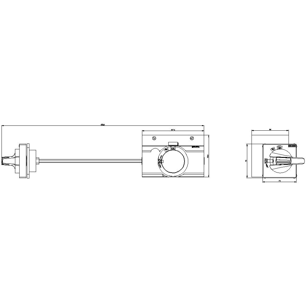 Technical drawing of an apparatus showing side and front views, depicting details of a valve system with pipe connections.