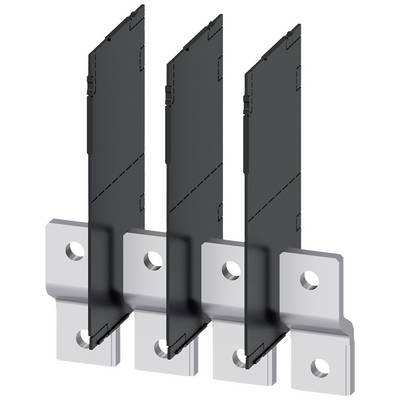 Three black rails with rectangular, perforated metal mountings. They are fixed vertically side by side.