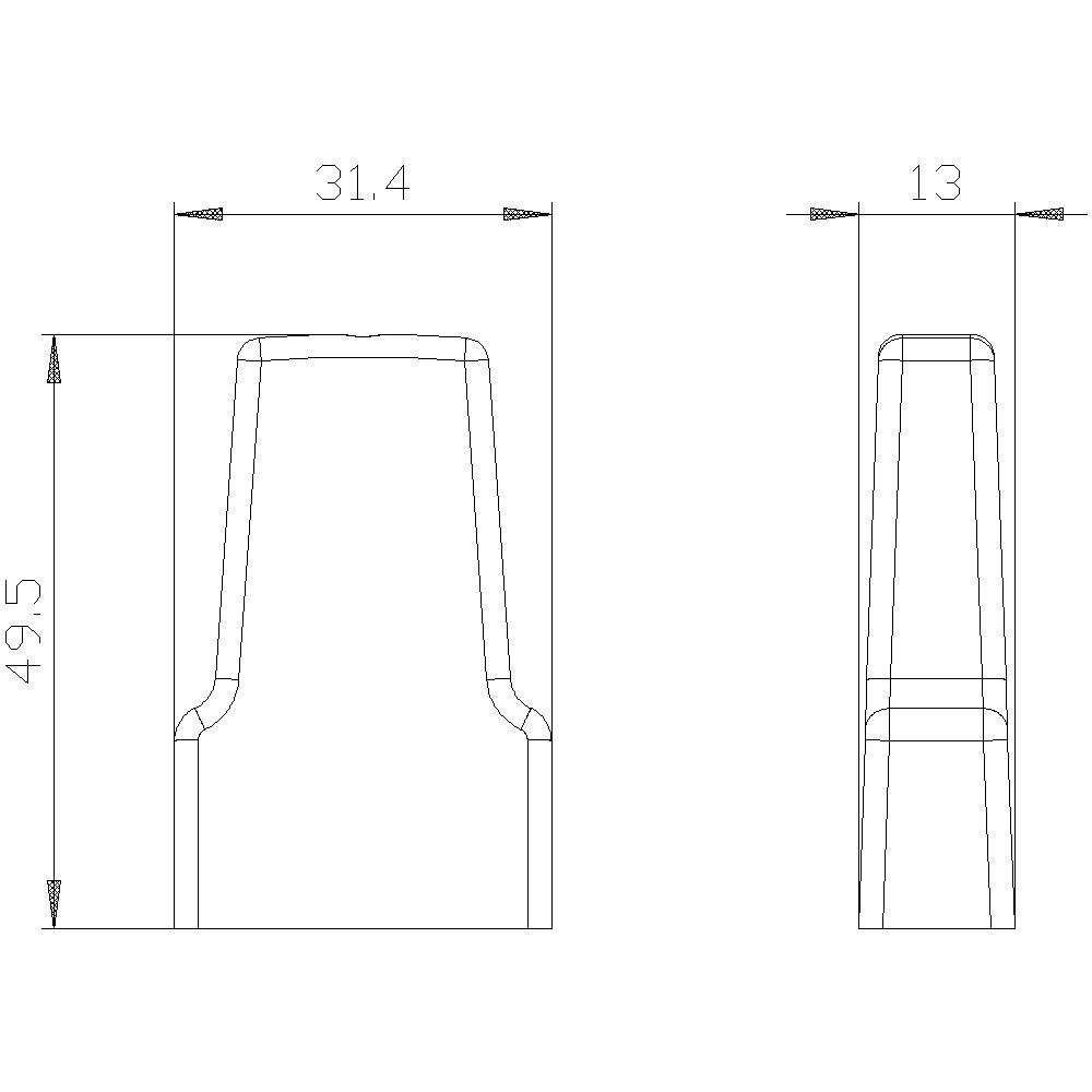 Technical drawing of a cylindrical component with dimensions: height 49.5 mm, width 31.4 mm, depth 13 mm. Side and front view.