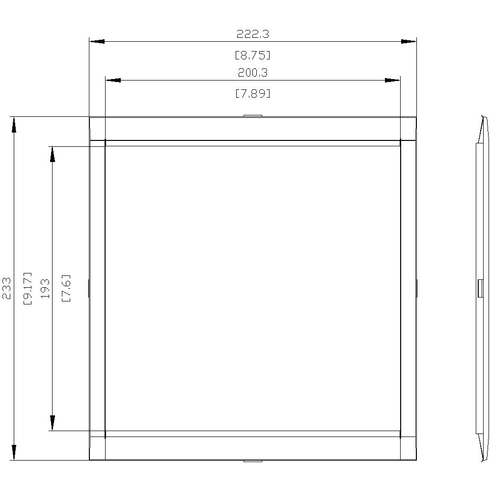 Technical drawing of a square object with dimensions: 822.3 mm x 820.5 mm. External dimensions and internal distances are specified.