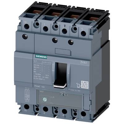 Industrial switch gear with Siemens logo, Model 3VA1. The main switch is centrally positioned, surrounded by labels and technical details.