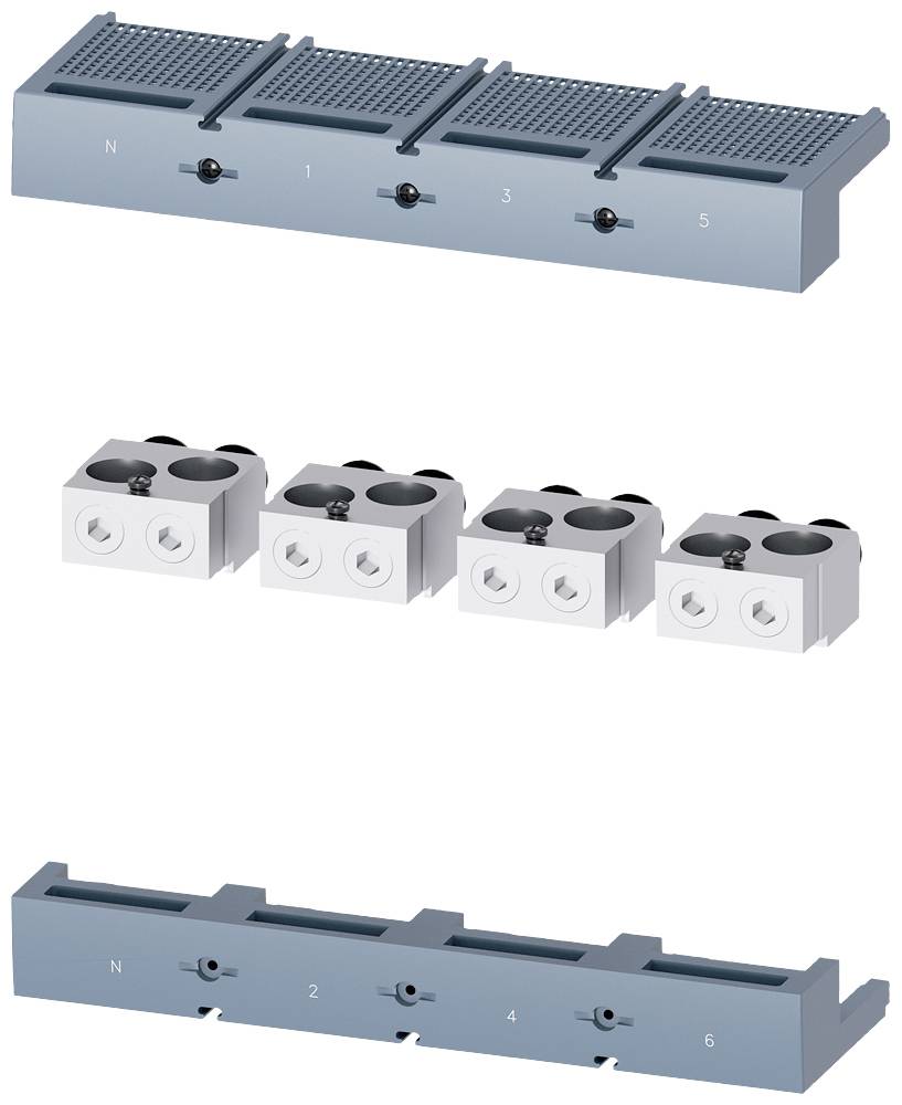 'A blue plug connector with numbers from 1 to 6 and letter N, connected with white terminals, shows an electrical wiring unit.'