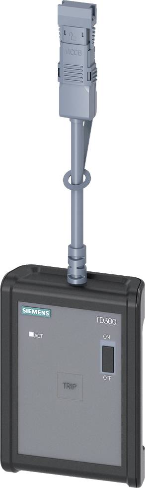 A handy, grey-black Siemens TD300 device with a display and control button. Cables connected at the top.