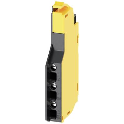 Yellow safety relay housing with multiple plug connections and a black front panel. Used in electrical systems for control purposes.