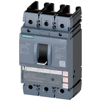 A grey Siemens industrial circuit breaker, Model 3VA5, with a toggle switch. The front face displays various labels and symbols.