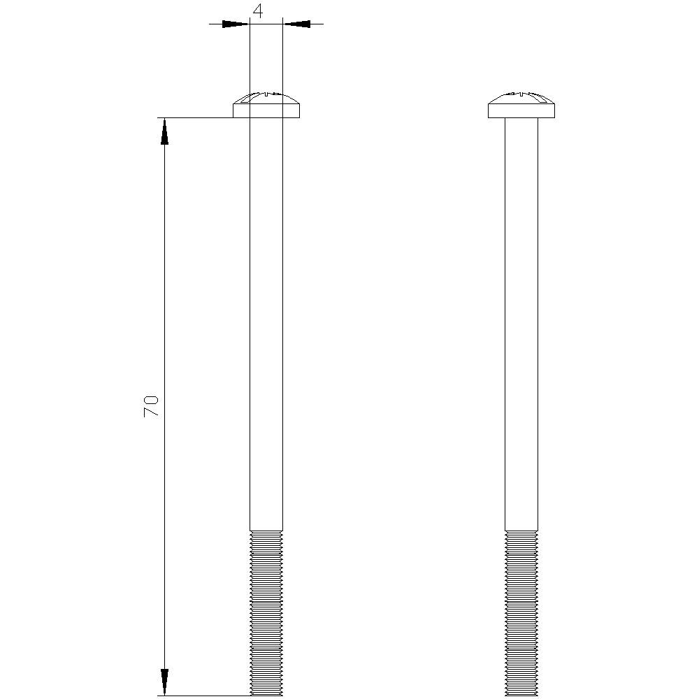 'Technical drawing of two cross-head screws. The main screw is 70 mm long with a 4 mm head width.'
