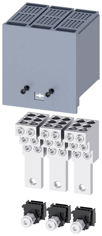 An electrical distribution box with connection terminals and fuse holders, suitable for industrial applications in a control cabinet.