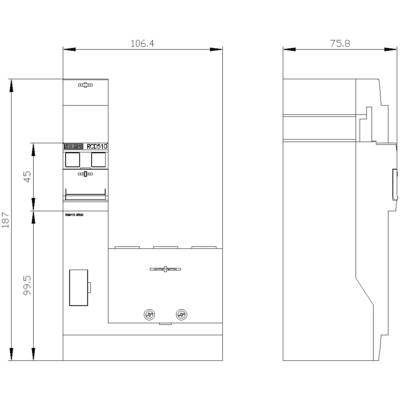 Technical drawing of an electronic component with dimensions: 106.4 mm width, 75.8 mm depth, 99.5 mm height, RC4510 model.