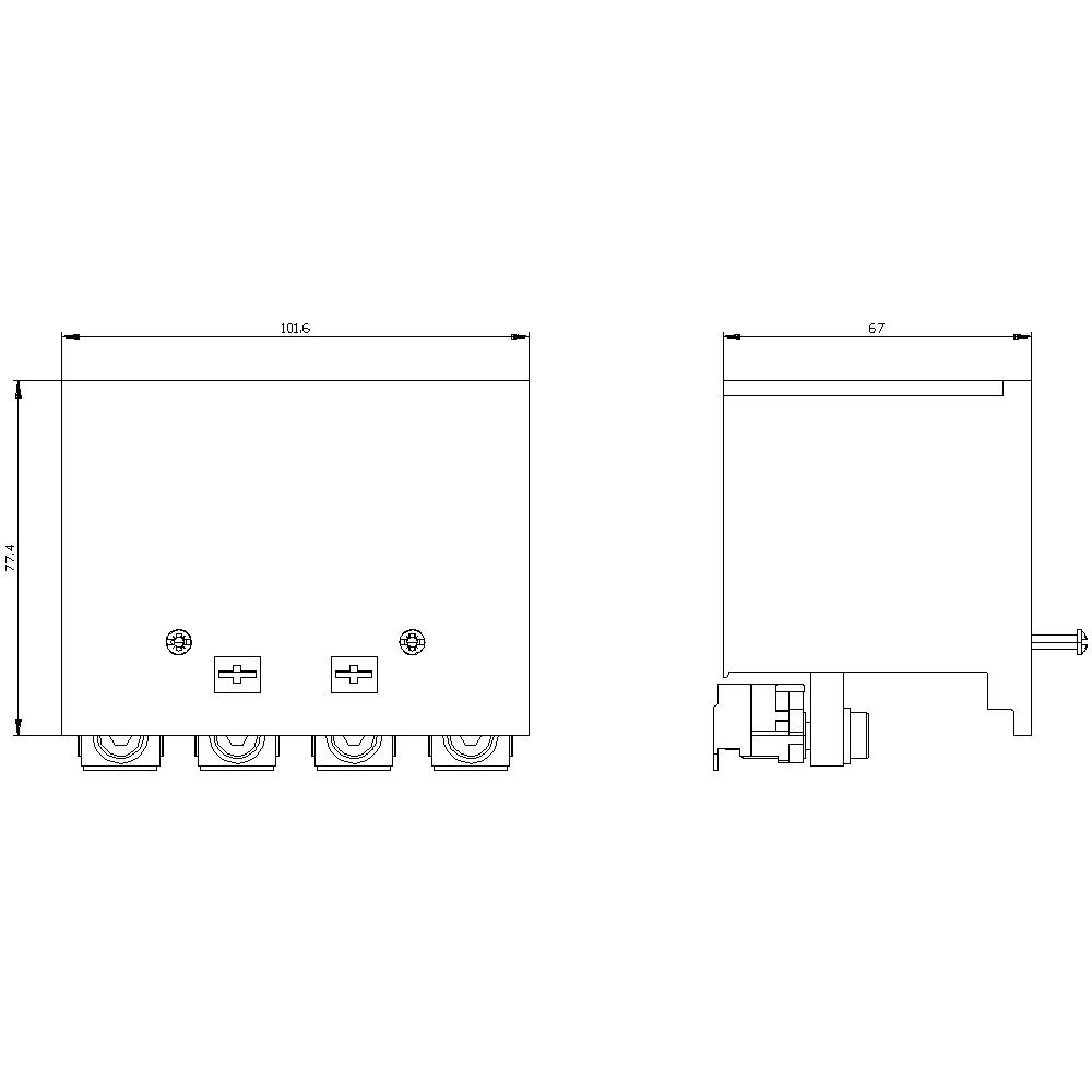 Circuit diagram of an electronic device with measurement units. On the left, the front view shows 109.6 mm width, on the right, the side view shows 67 mm depth.