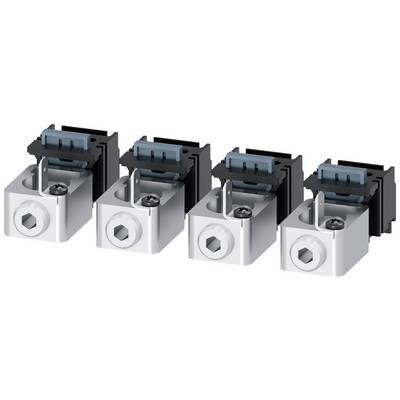 Four silver components in a row, each with a black and blue upper section, apparently plug or connection terminals.