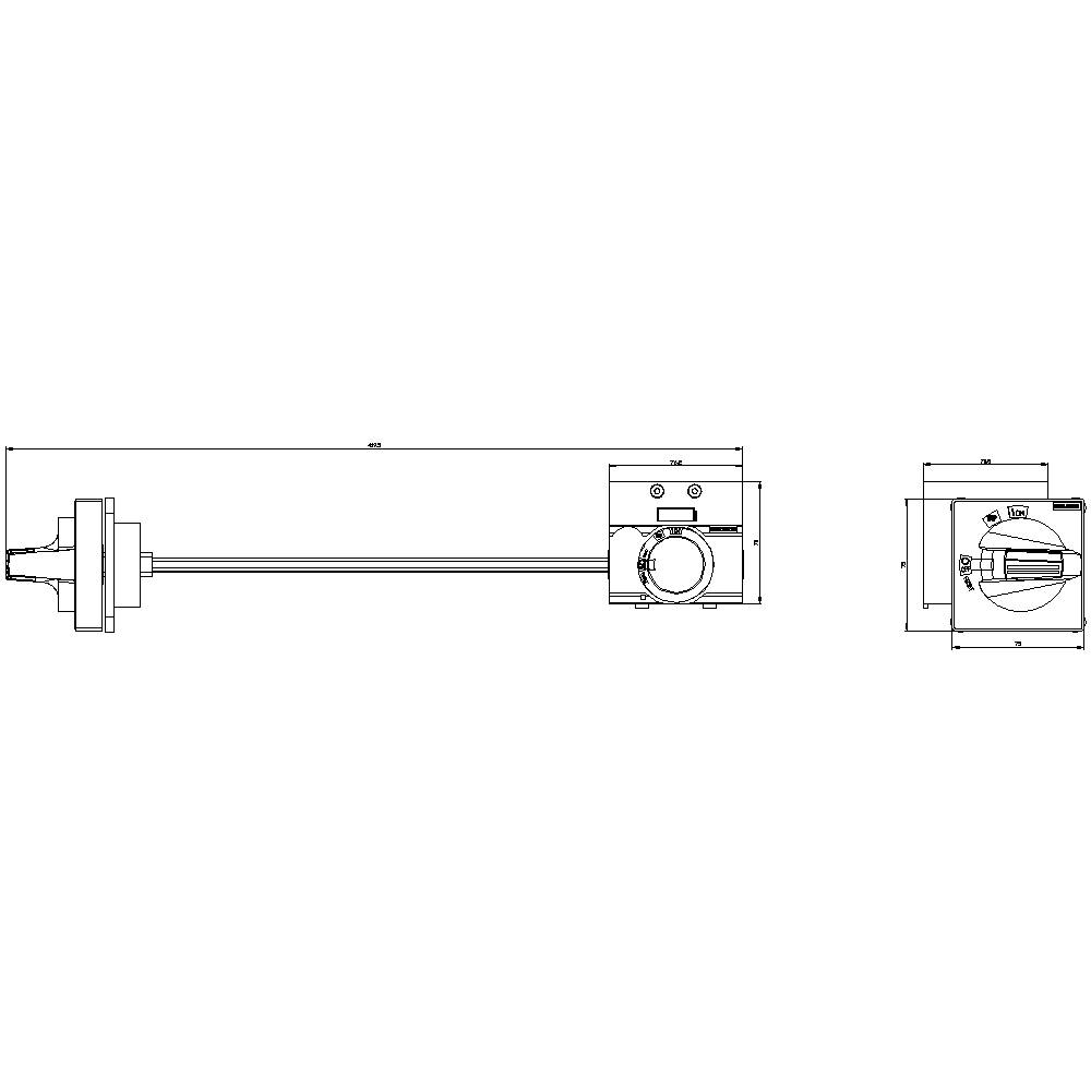 Technical drawing of a device with a long rod and circular element, likely part of a mechanical apparatus.