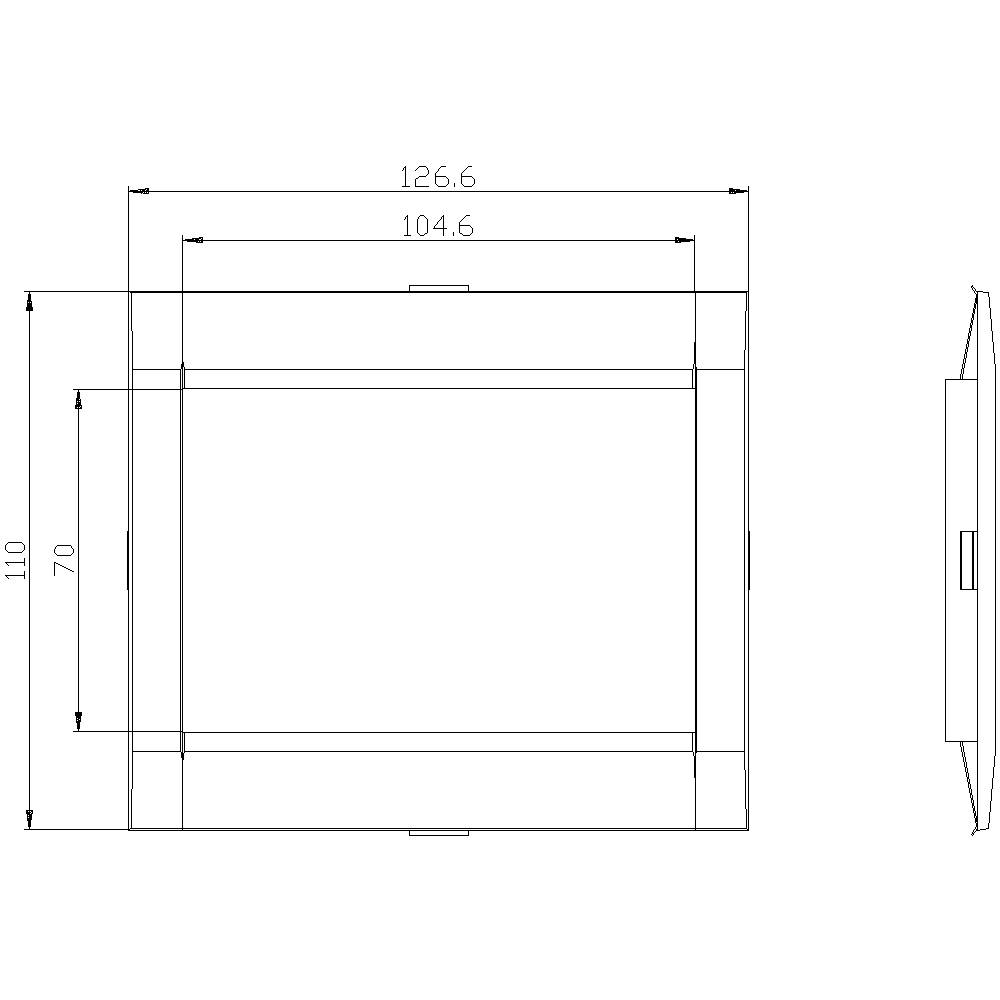 Technical Drawing of a Rectangular Object with Dimensions: Width 126.6 cm, Height 110 cm, Depth 70 cm, Internal Width 104.6 cm.