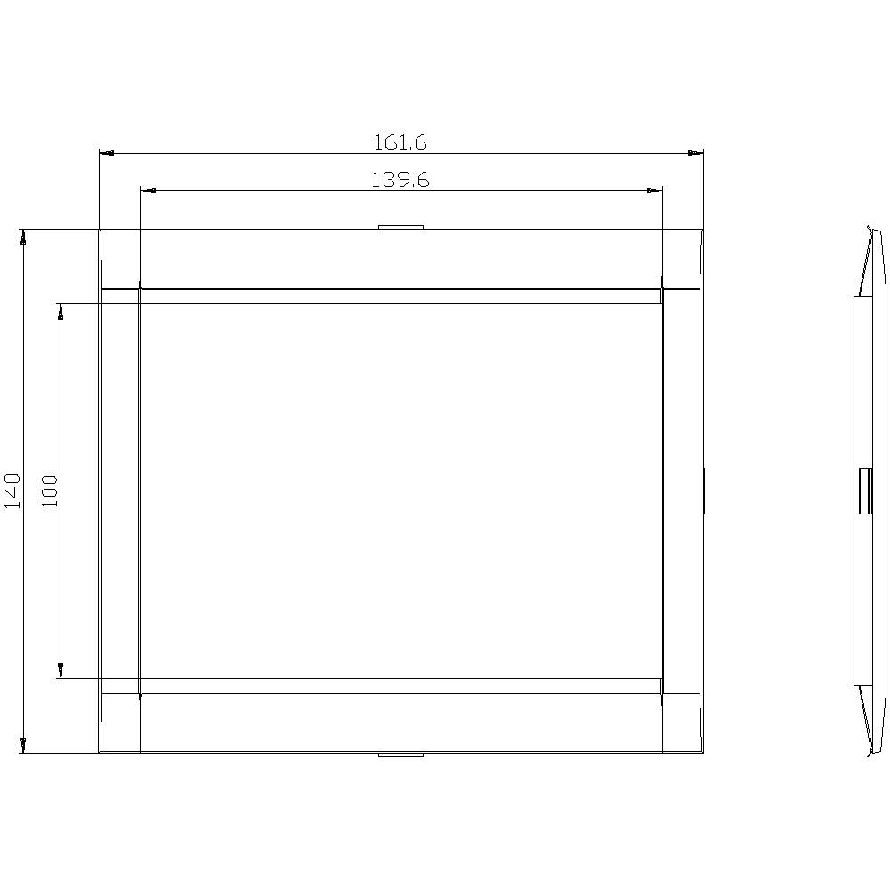 Technical Drawing of a Rectangular Object with Dimensions: Width 161.6 and Height 140 mm, Depth 100 mm. Top View and Side View.