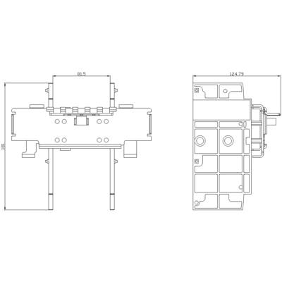 Technical drawing of an electronic component with dimensions: width 81.5 mm, depth 124.79 mm, height 101 mm. Front and side view.