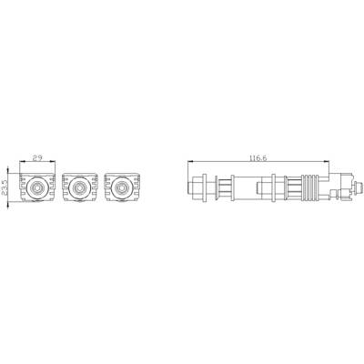 Technical drawing of a cylinder with dimensions: length 116.6 mm, diameter 29 mm. Front and side view.