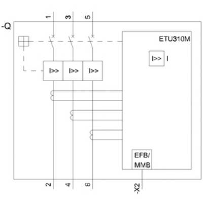 Circuit diagram with ETU310M and EFB/MMB. Shows connections between switches and terminals, identifies overcurrent protection.