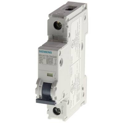 White Siemens circuit breaker 5SJ4118-7HG40 with markings and switch on the front, suitable for 16A and 40°C.