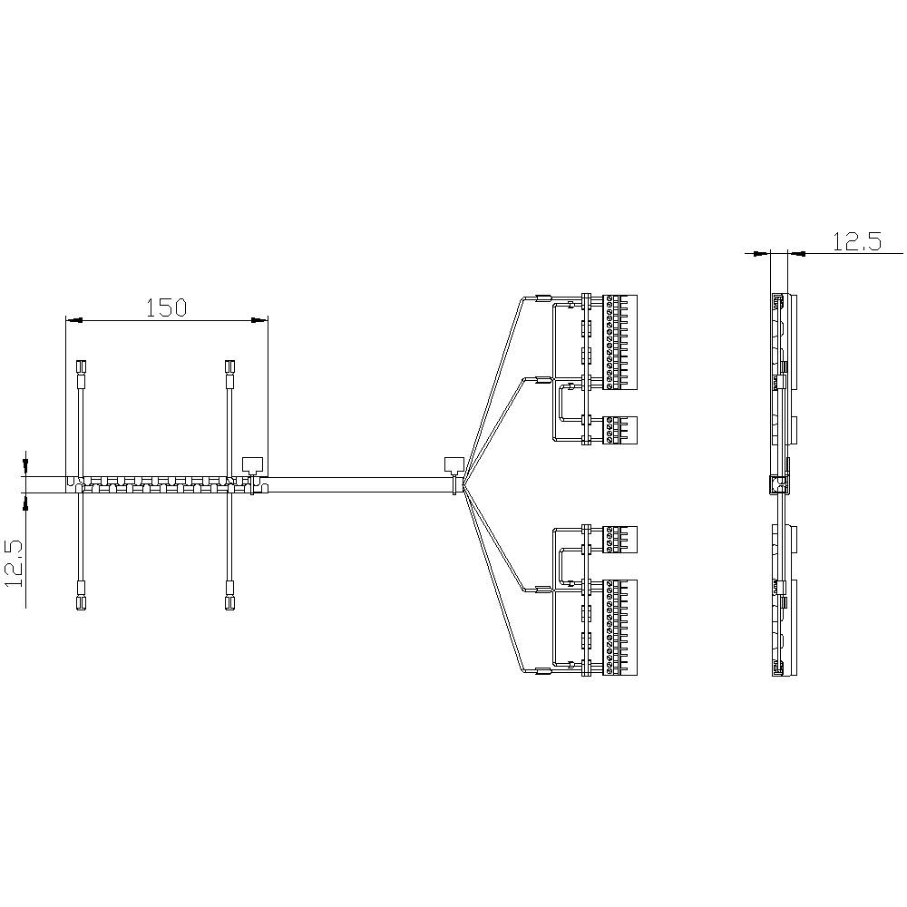 Technical drawing of a cable bridge with dimensions: Cross-section shows width of 150 mm, side view height of 12.5 mm.