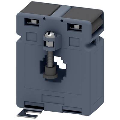 A black and grey electrical current transformer with a central metal bolt, used in electrical applications for current measurement.