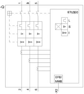 Circuit diagram of an electrical circuit with fuses and protective devices, labelled 'ETU350' and 'EFB/MMB'.