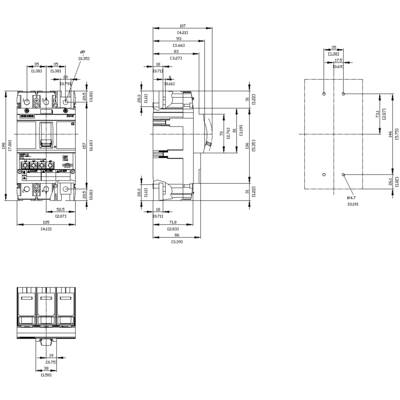 Technical drawing of a protective switch with precise dimensional specifications for height, width, and depth, along with mounting instructions.