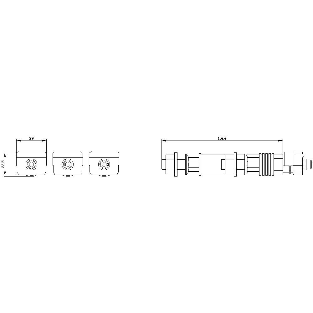 Technical drawing of a cylinder with dimensions. Side views show details and dimensions of the components. Left: 26.5 mm; right: length 66 mm.