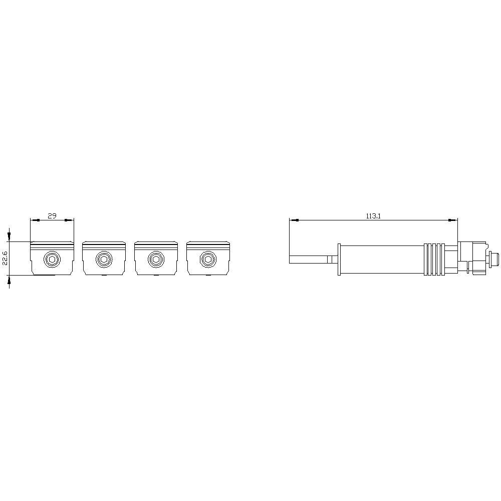 Technical drawing of a cylindrical device with dimensions: 1131 mm length, 29 mm width, 72.9 mm height. View from various angles.