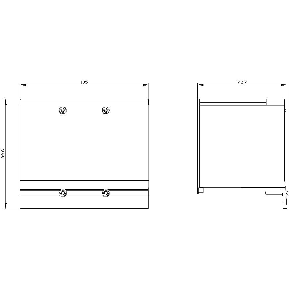 Two technical drawings of a cabinet with dimensions. Left: Front view with height 90.6 cm and width 105 cm. Right: Side view with width 72.7 cm.