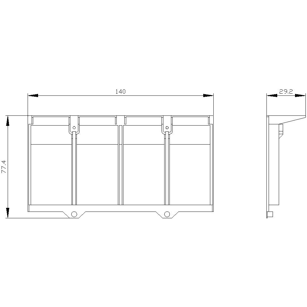 A technical diagram shows the front and side view of a container with the following dimensions: width 140, height 77.4, and depth 29.2.