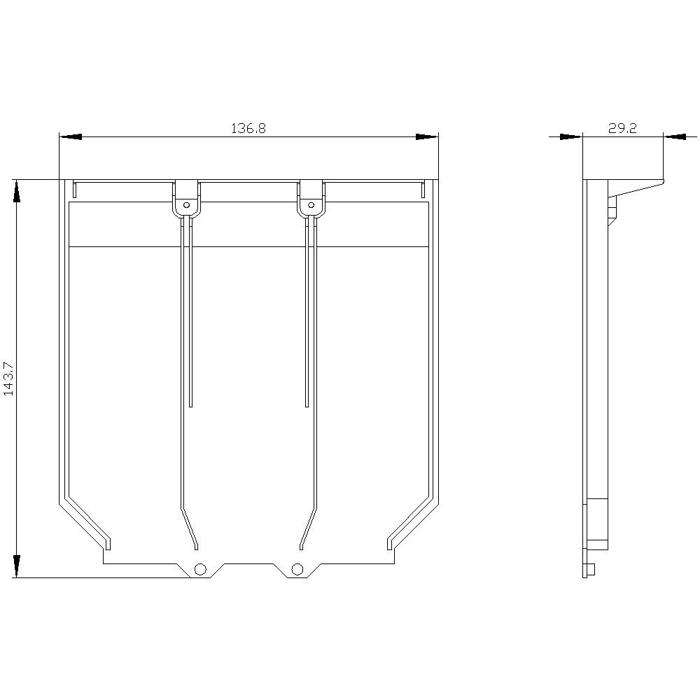 Technical drawing of a rectangular container with dimensions: width 136.8 mm, height 143.7 mm, depth 29.2 mm. Profile and front view.