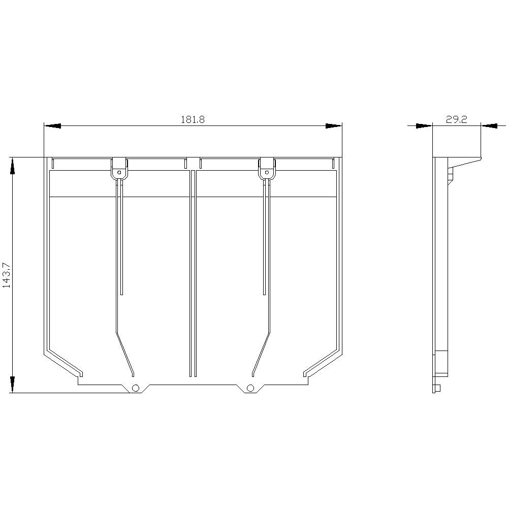 Technical drawing of a rectangular component, dimensions: width 181.8 mm, height 143.7 mm, depth 29.2 mm.