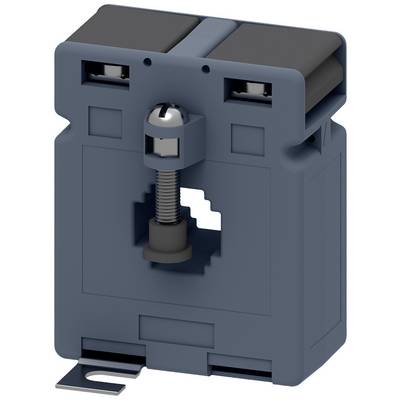 A grey electrical current sensor with a rectangular shape and central screw connection, suitable for measuring electrical currents.