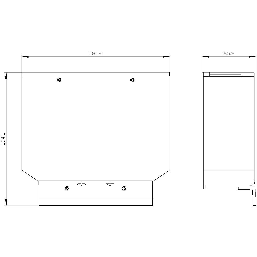 Technical drawing of a rectangular box with dimensions: 181.8 cm width, 164.1 cm height, and 65.9 cm depth.