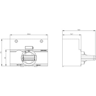 Technical drawing of a machine with dimensions in millimetres. Front and side view, measurements and details marked.