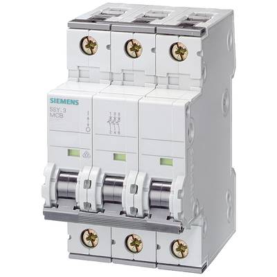 A three-pole Siemens circuit breaker, model 5SY, in a neutral background view.