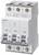 A three-pole circuit breaker with toggle switches and screw terminals. 'Siemens' brand name visible.