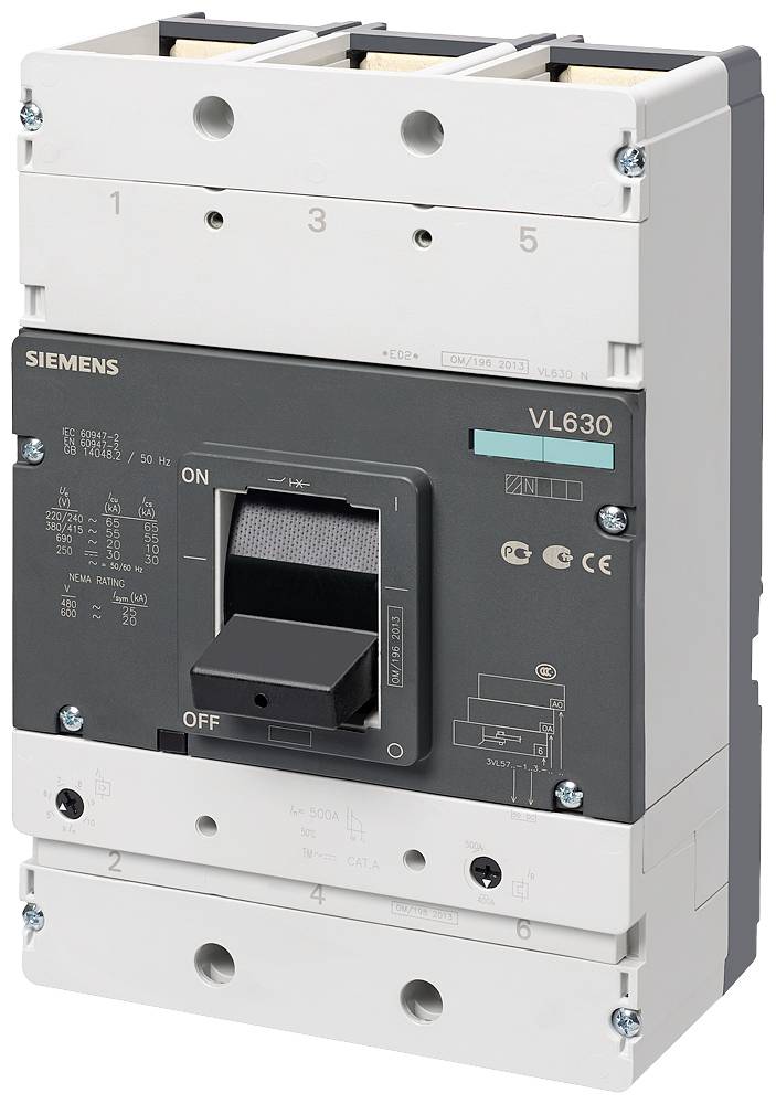 Siemens 3VL5750-1DC36-0AA0 Circuit breaker 1 pc(s) Adjustment range (amperage): 500 A (max) Switching voltage (max.): 69-0