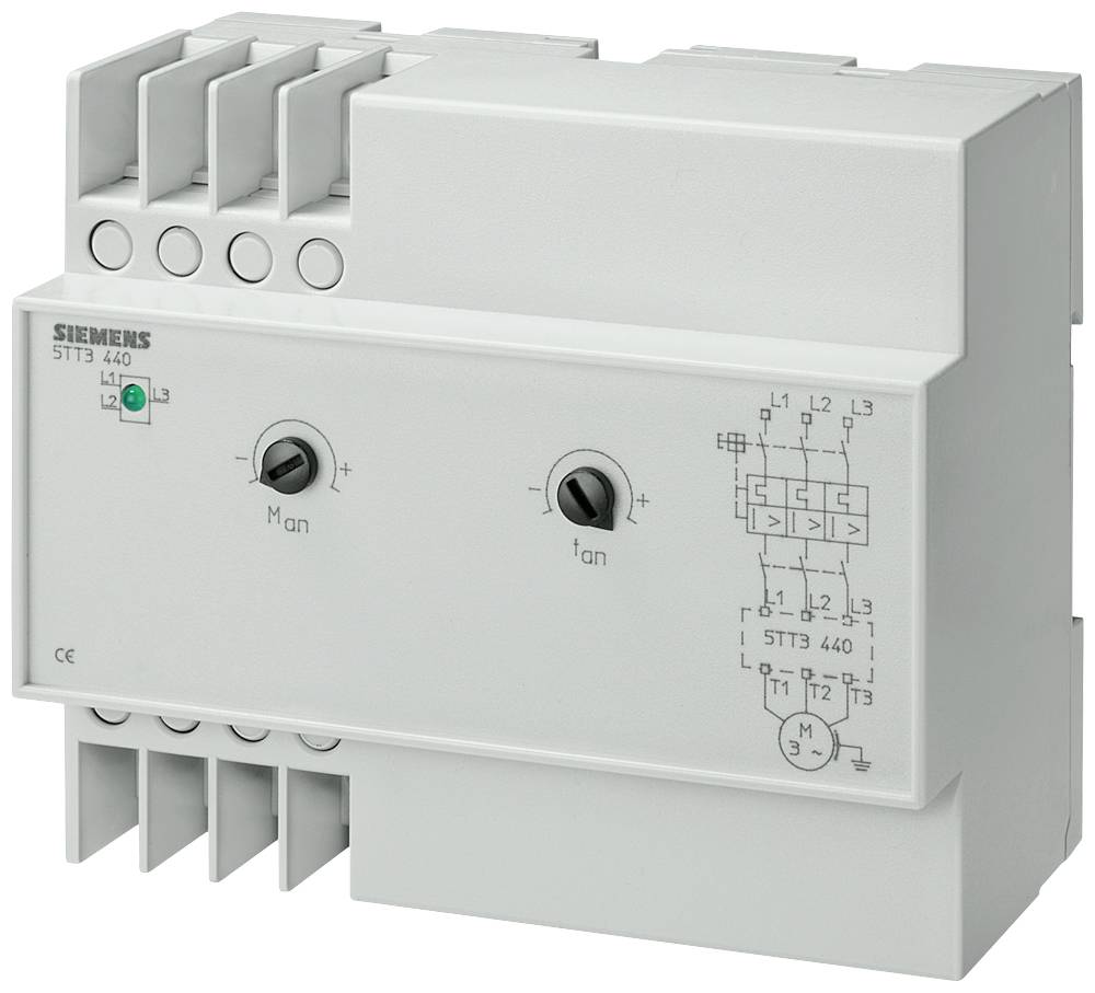 Electrical switchgear by Siemens with 2 rotary switches and circuit symbols. Model '5TT3 440'.
