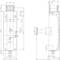 Technical drawing of a mechanical component with side view and top view. Dimensional specifications and hole positions are indicated.