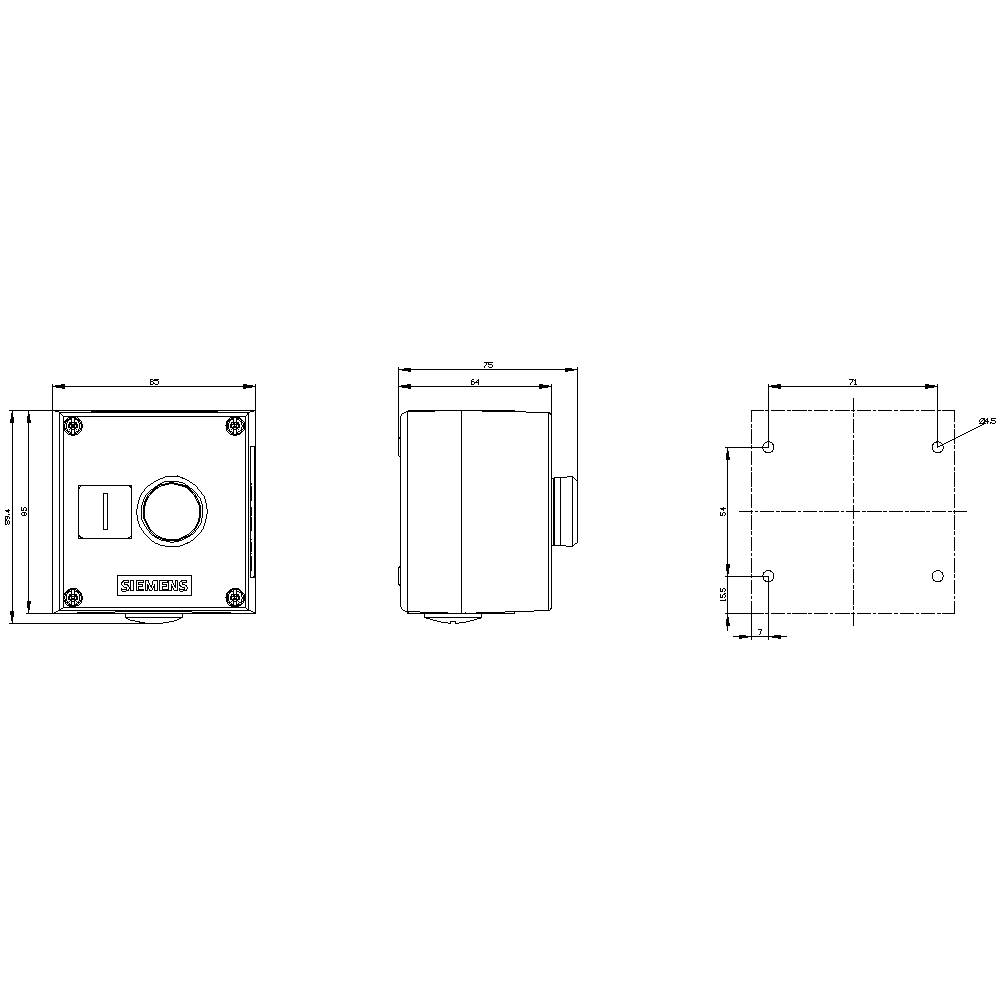 Technical drawing of a rectangular device with dimensions: 86 mm width, 80 mm height, 56 mm depth. Side views and mounting drill holes.