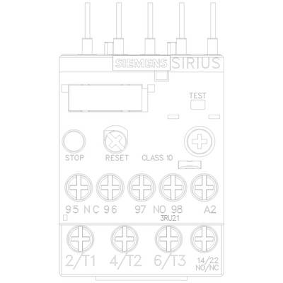 'Siemens SIRIUS' switching device, showing stop, reset, test buttons and connection terminals with labelling for control purposes.