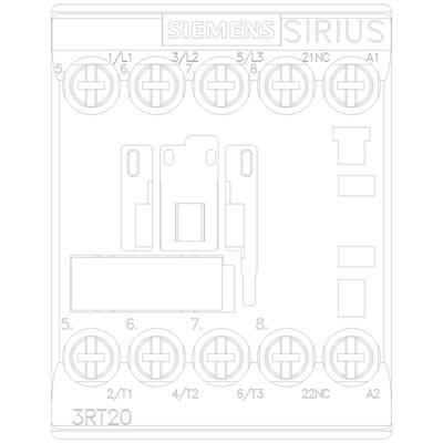 'Schütz Siemens SIRIUS 3RT20' with terminals L1, L2, L3, 21NC, A1, 2/T1, 4/T2, 6/T3, A2. Electronic switchgear detailed view.