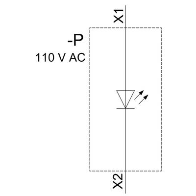 Switching symbol of a light signal with 110 V alternating voltage and triangular symbol (diode), enclosed by a dashed line between points X1 and X2.