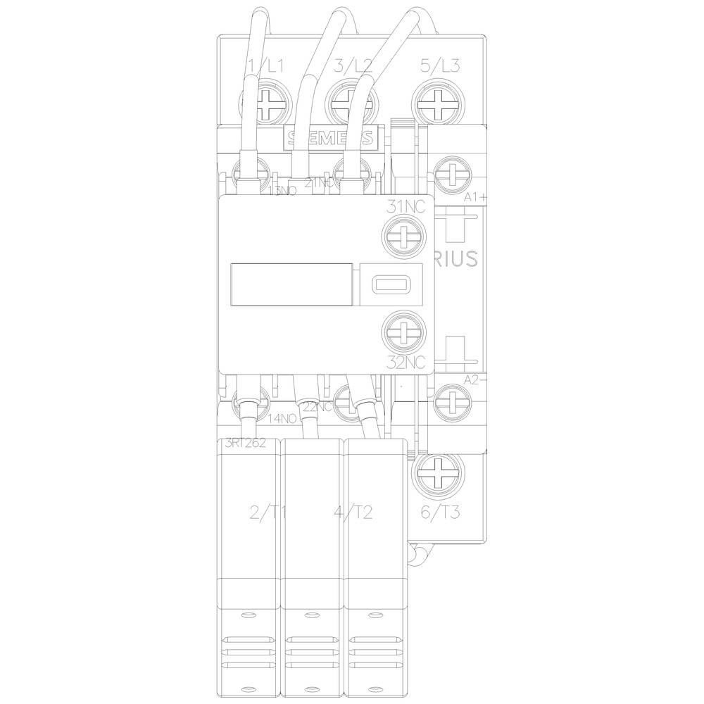 Figure of an electrical switch with multiple cable connections and labels on the terminals. Detailed technical drawing.