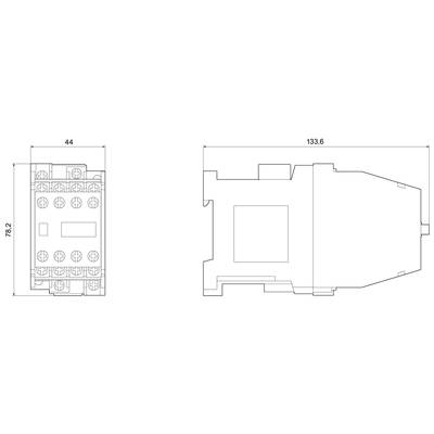 Technical drawing of an electrical component with dimensions: 78.2 mm high, 44 mm wide and 133.6 mm long.