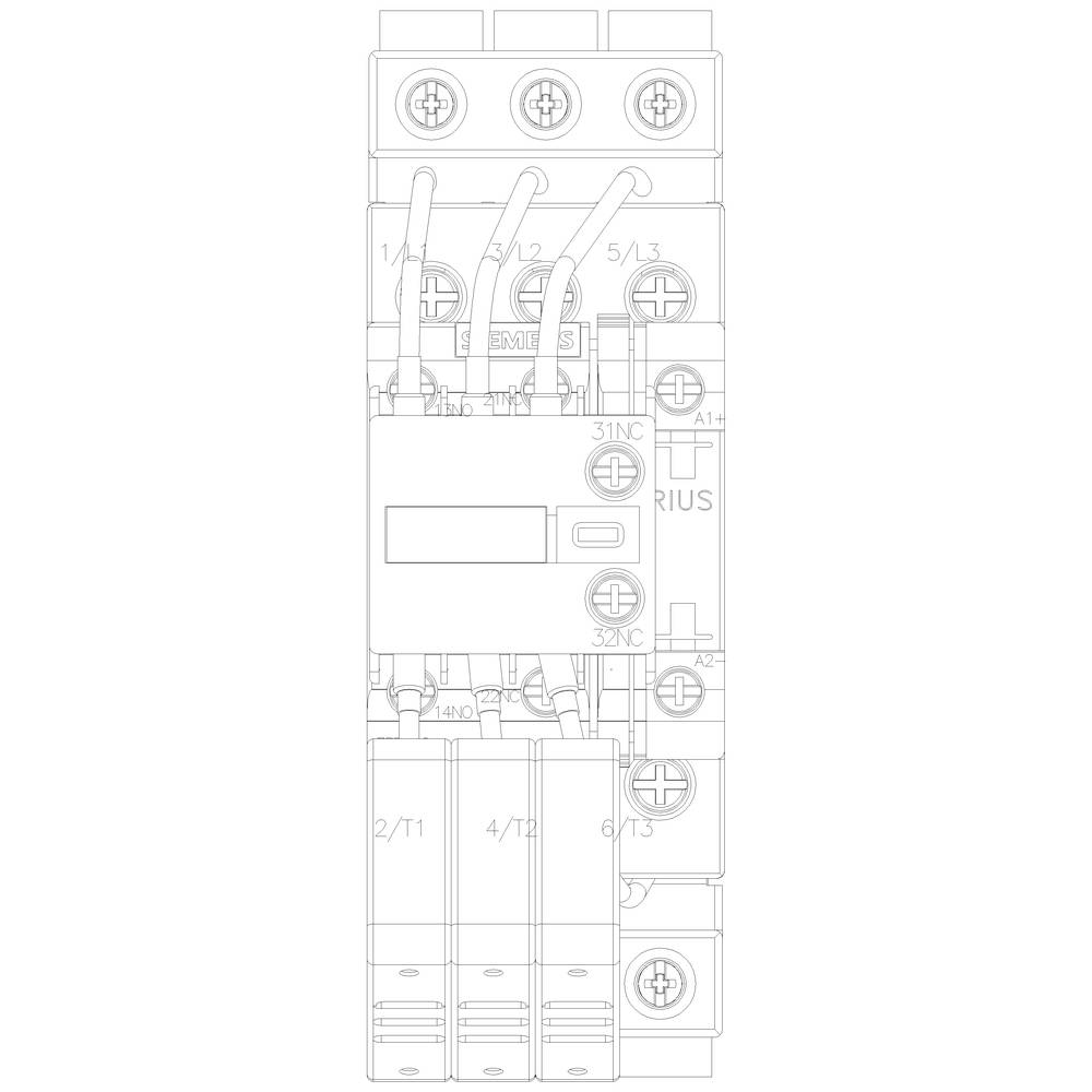 Diagram of an electrical switch with various connections and labels. Shows front layout and connection points.