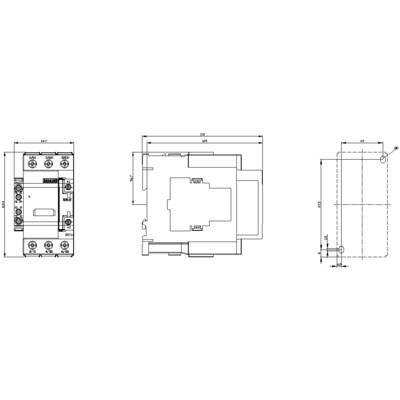 Technical drawing of an electronic component, with top, front, and side views. Dimensions and details for assembly or manufacture.