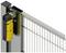 Metal gate with a yellow safety switch mounted at the top edge. The switch secures the gate and ensures controlled access.