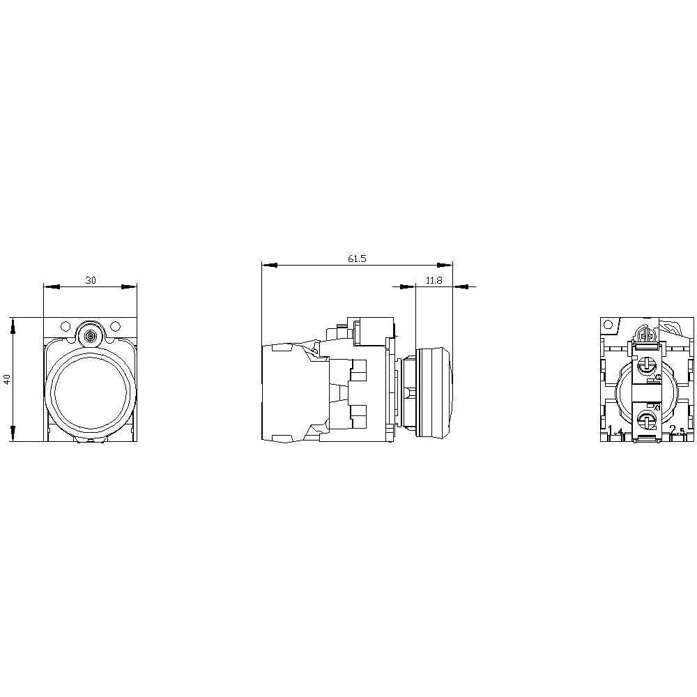 Technical drawing of a rectangular switch with dimensions: 30 mm x 40 mm, depth 61.5 mm, 11.8 mm to the side.