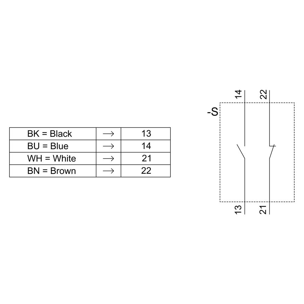 Diagram shows electrical circuit diagram with cable colour coding: BK=Black, BU=Blue, WH=White, BN=Brown; Numbers: 13, 14, 21, 22.
